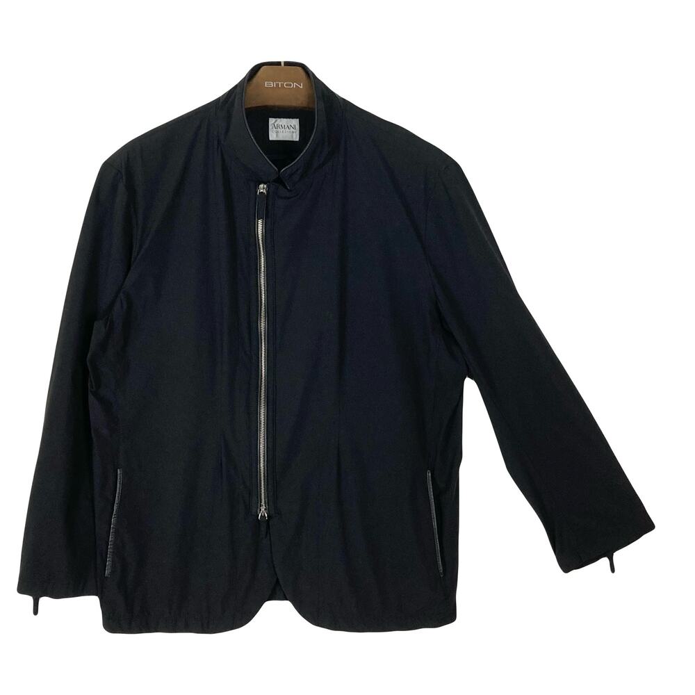 ARMANI COLLEZIONI Jacket Womens 48/L Black Windbreaker Full-Zip Sheep-Leather